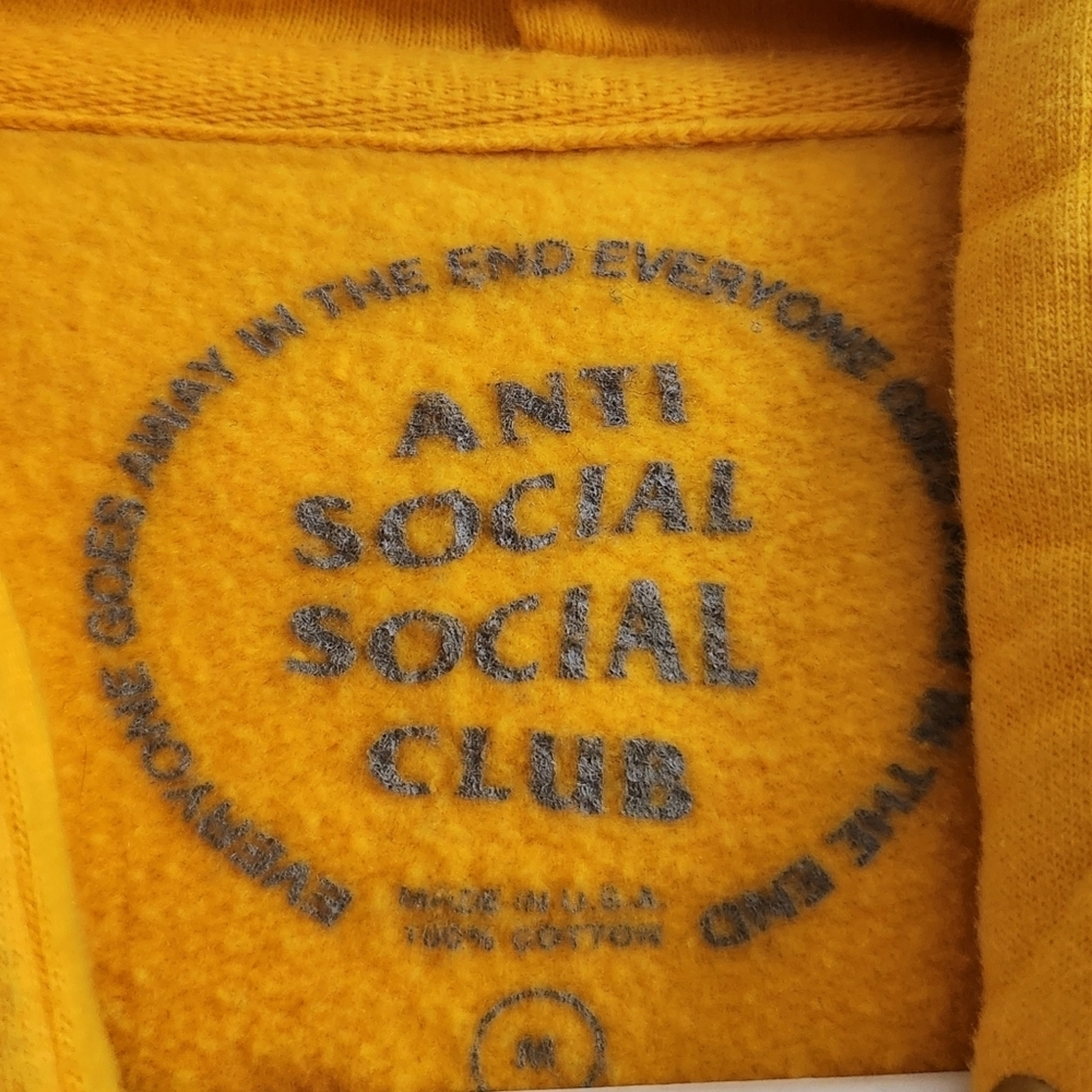 Anti Social Social Club The Grove Hoodie Sweater Medium Unisex Yellow Pullover - Picture 4 of 9